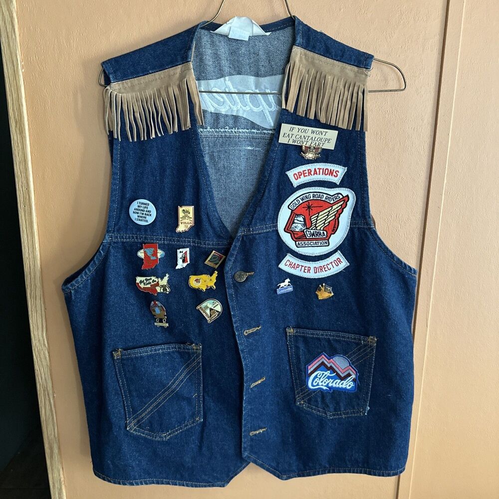 Custom Patchwork Pins Denim Jean Vest Motorcycle Chapter S Indiana GWRRA